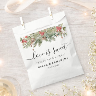 Watercolor Winter Green Pine Tree & Pine Cone Favour Bag