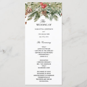 Watercolor Winter Green Pine Tree & Pine Cone Menu