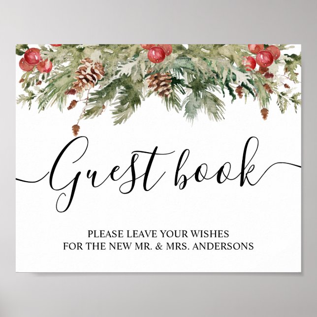 Watercolor Winter Green Pine Tree  & Pine Cone Poster (Front)