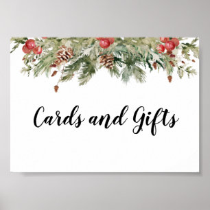 Watercolor Winter Green Pine Tree  & Pine Cone Poster