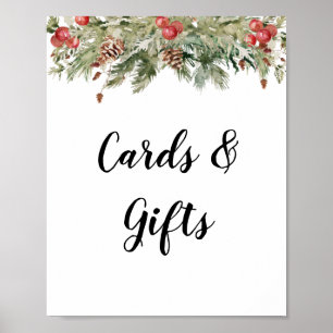 Watercolor Winter Green Pine Tree  & Pine Cone Poster