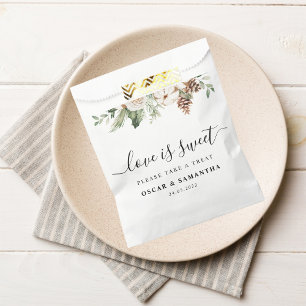 Watercolor Winter Green Pine Tree & White Flowers Favour Bag