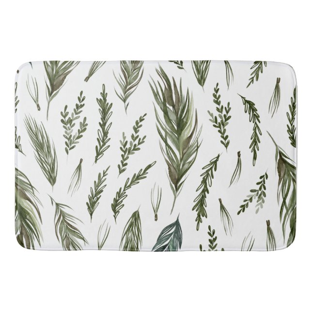 Watercolor Winter Green Seamless Pattern  Bath Mat (Front)