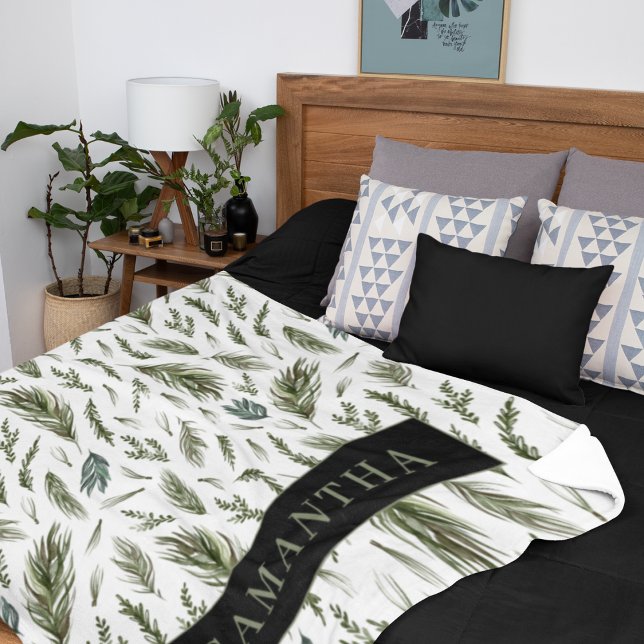 Watercolor Winter Green Seamless Pattern  Sherpa Blanket (Creator Uploaded)