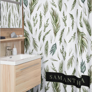 Watercolor Winter Green Seamless Pattern Shower Curtain