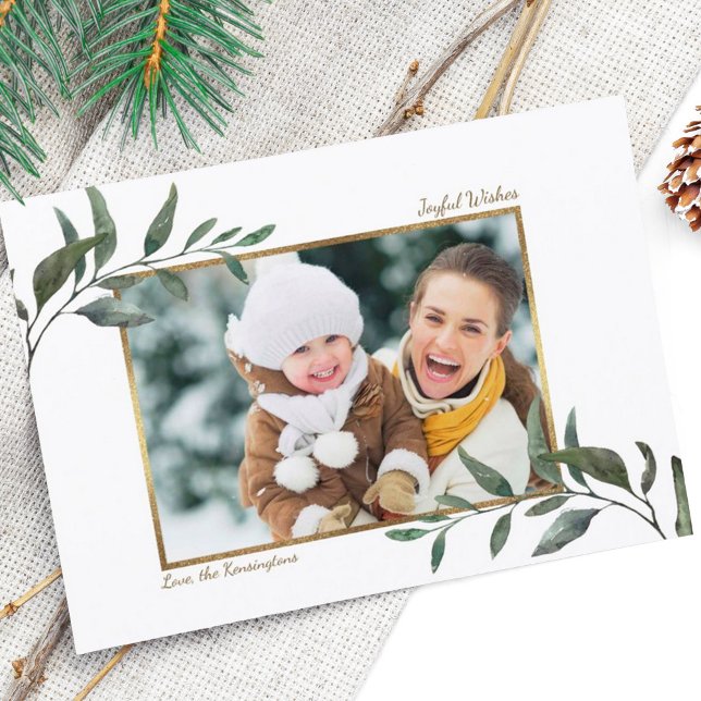 Watercolor Winter Greenery Christmas Holiday Photo Card (Creator Uploaded)