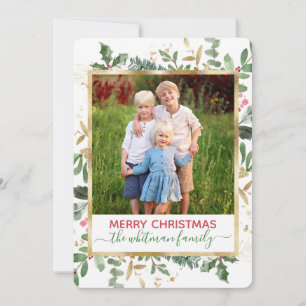 Watercolor Winter Greenery Christmas Photo Card