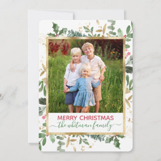 Watercolor Winter Greenery Christmas Photo Card