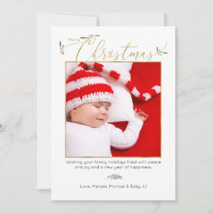 Watercolor Winter Greenery Christmas Photo Holiday Card