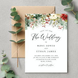 Watercolor Winter Greenery Christmas Wedding Invitation