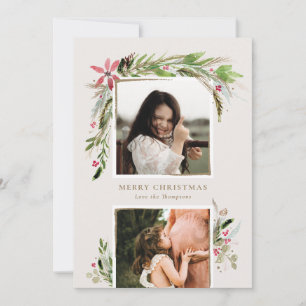 Watercolor Winter Greenery Holiday Photo Card