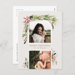 Watercolor Winter Greenery Holiday Photo Card