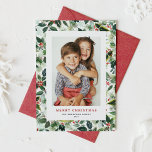 Watercolor Winter Greenery Merry Christmas Photo Holiday Card<br><div class="desc">Merry Christmas! Send warm holiday greetings to your family and friends with this customisable Christmas postcard. It features a watercolour pattern of holly and winter greenery. Personalise this photo Christmas card by adding your details. This watercolour Christmas photo postcard is available in a variety of cardstock.</div>