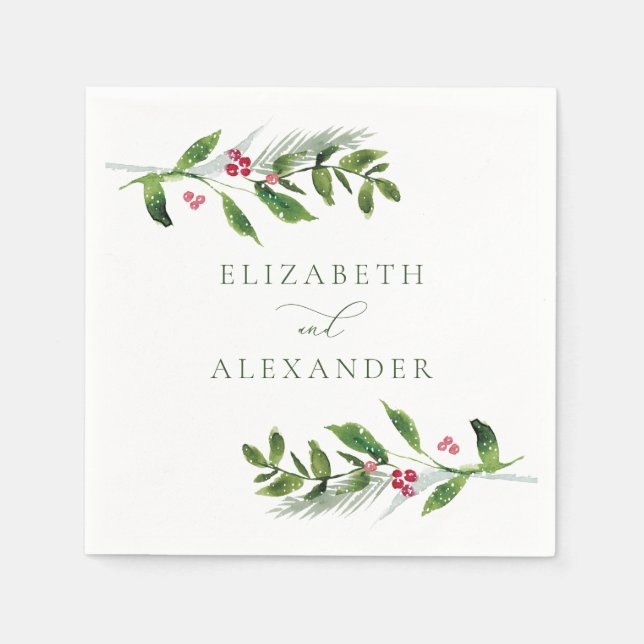 Watercolor Winter Greenery Modern Christmas Napkin (Front)