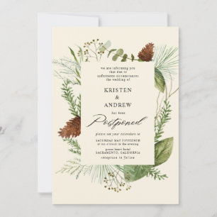 watercolor winter greenery  postponed  Wedding Invitation