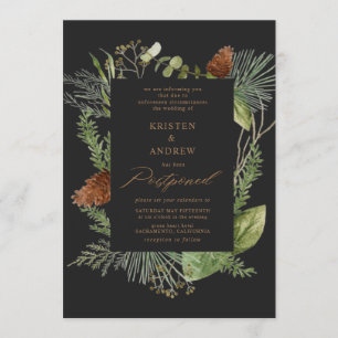 watercolor winter greenery postponed Wedding Invitation