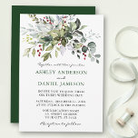 Watercolor Winter Greenery Wedding Invitation<br><div class="desc">Modern Elegant Watercolor Botanical Greenery Wedding Invitation Card includes holly berries,  eucalyptus leaves,  green botanical foliage,  dusty blue leaves and other beautiful botanical greenery. Green Back.</div>