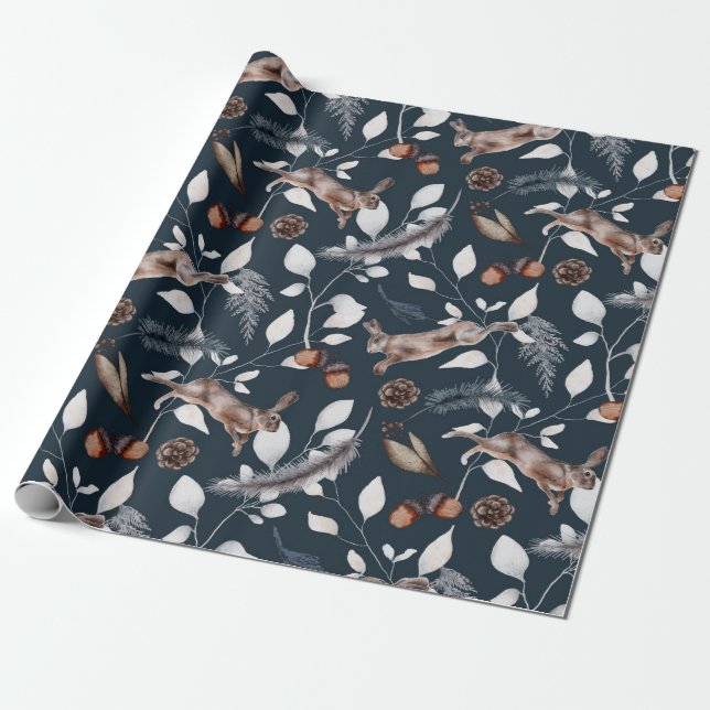 Watercolor Winter Hare Wrapping Paper (Unrolled)
