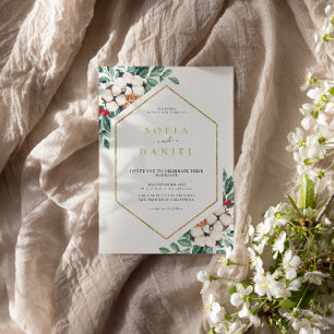 Watercolor Winter Hexagonal Frame Wedding Invitation