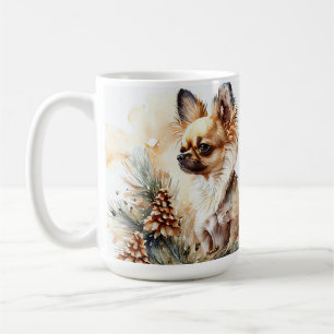WATERCOLOR WINTER HOLIDAY LONG HAIRED CHIHUAHUA COFFEE MUG