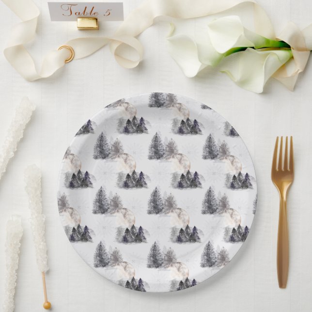 Watercolor Winter Holiday Pattern Paper Plate (Wedding)