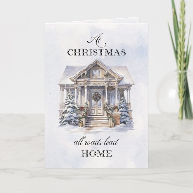 Watercolor Winter Home Christmas Greetings Holiday Card (Front)