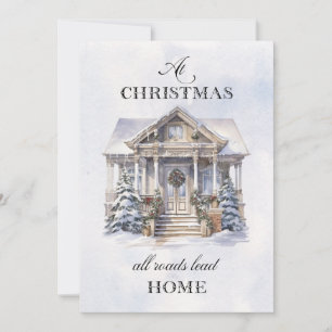 Watercolor Winter Home Christmas Greetings Holiday Card