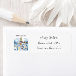 Watercolor Winter Lady Gnome Merry Christmas Return Address Label