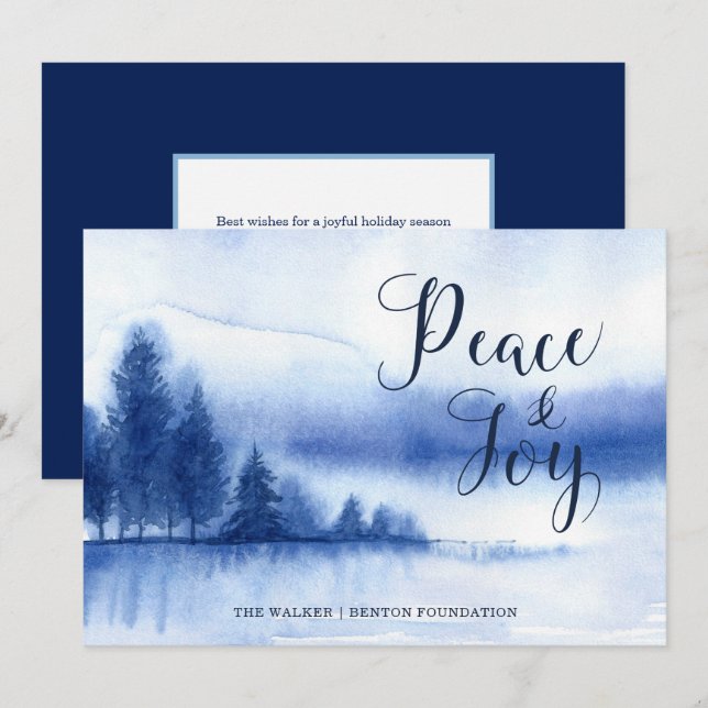 Watercolor Winter Lake Holiday Flat Card (Front/Back)