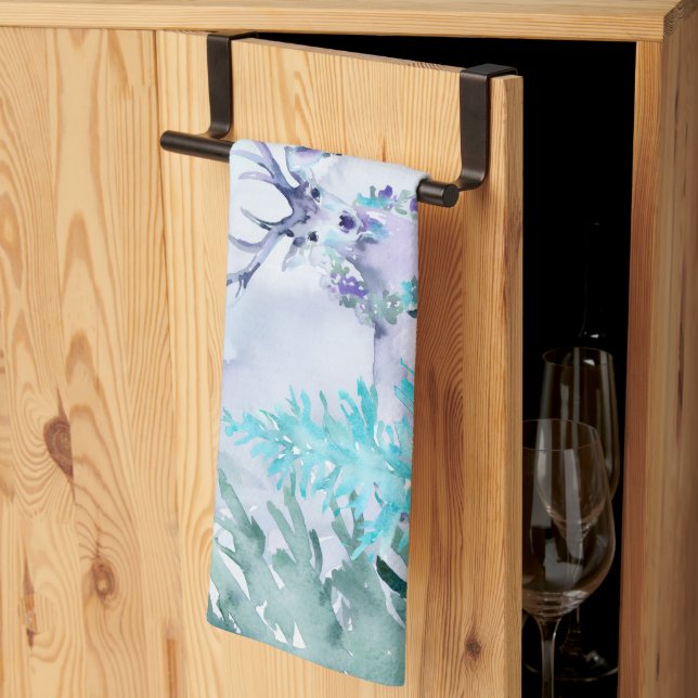 Watercolor Winter Landscape Happy Holidays Tea Towel (Thirds Fold)