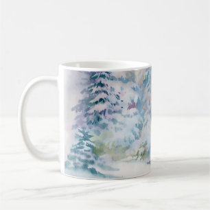Watercolor winter landscape illustration coffee mug