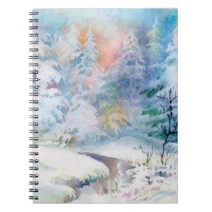 Watercolor winter landscape illustration notebook