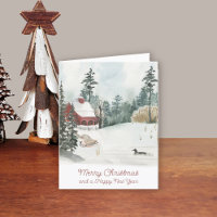 Watercolor Winter Landscape White Christmas