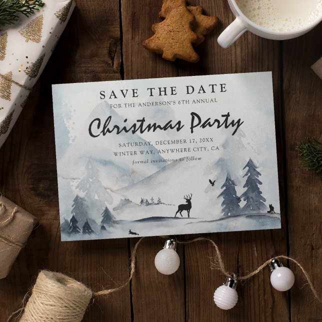 Watercolor Winter Mountain Christmas Save the Date Invitation Postcard (Creator Uploaded)