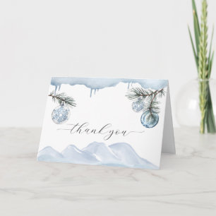 Watercolor Winter Mountain Snowflake Baby Shower  Thank You Card
