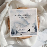 Watercolor Winter Mountains Christmas  Napkin<br><div class="desc">Elegant watercolor winter mountain scene christmas napkins. Simply customise the text using the template provided.</div>