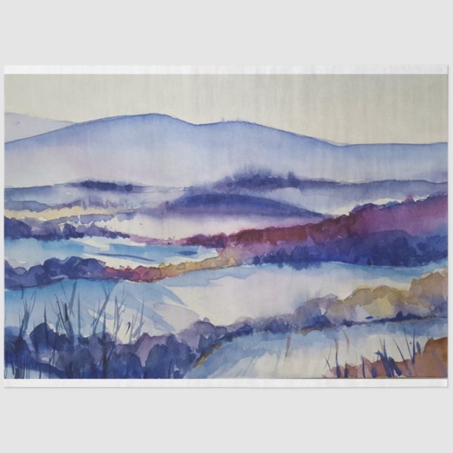 Watercolor Winter Mountains Decoupage Tissue Paper (Front)