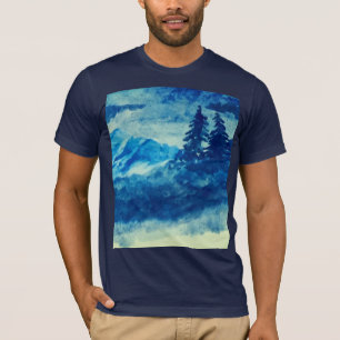 Watercolor Winter Mountains Landscape Painting T-Shirt