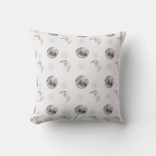Watercolor Winter Night Moon Pattern Cushion