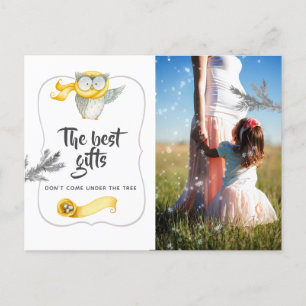 Watercolor Winter Owl Christmas Baby Expecting Announcement Postcard