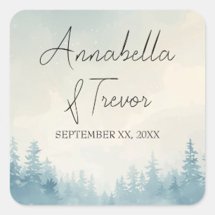 Watercolor Winter Pine Forest Custom Name Square Sticker