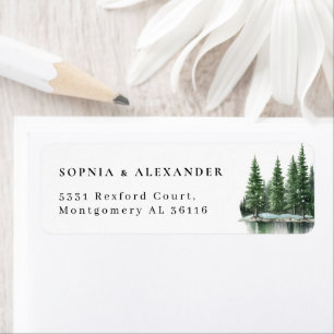 Watercolor winter pine forest   return address label