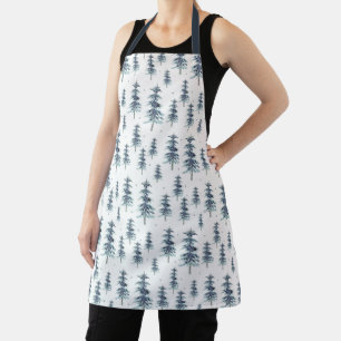 Watercolor Winter Pine Tree Pattern Apron