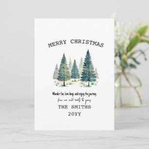Watercolor Winter Pine Trees Forest Christmas Holiday Card