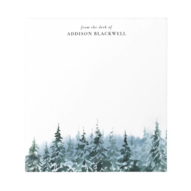 Watercolor Winter Pine Trees Personalised Notepad (Front)