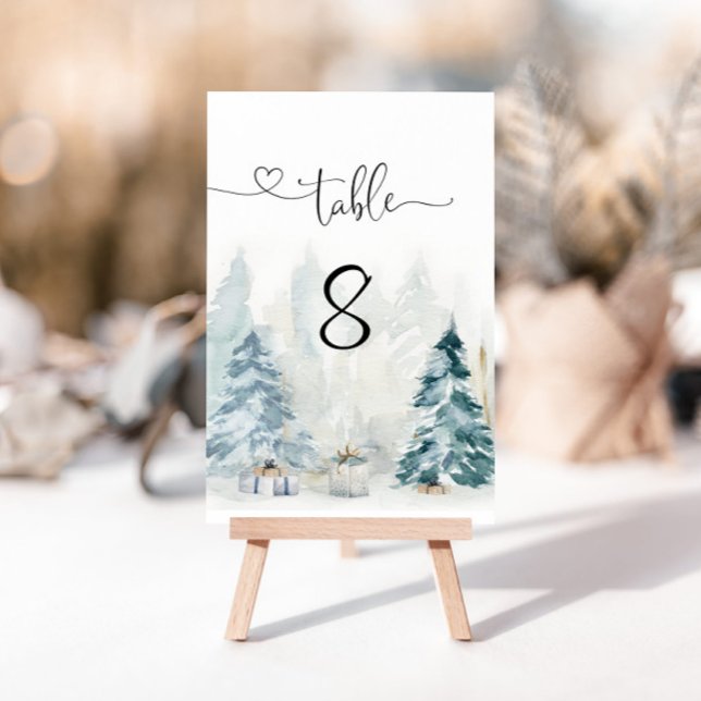 Watercolor winter pine trees table number (Creator Uploaded)