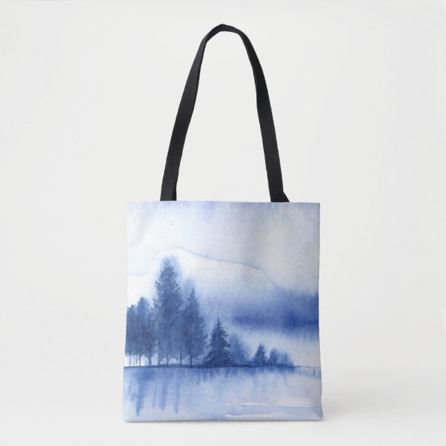 Watercolor Winter Pine Trees Tote Bag (Front)