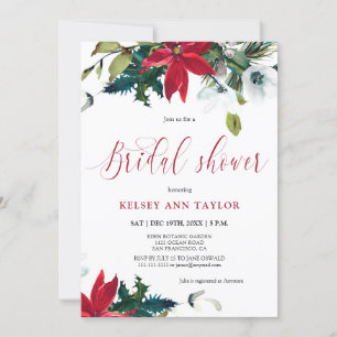 Watercolor Winter Poinsettia Bridal Shower Invitation