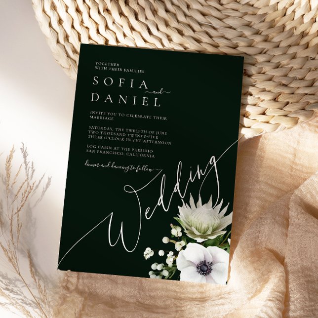 Watercolor Winter Protea Bouquet Floral Wedding Invitation (Creator Uploaded)