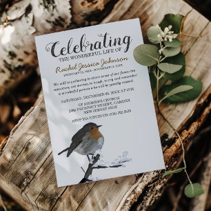 Watercolor Winter Robin   Celebration of Life Invitation